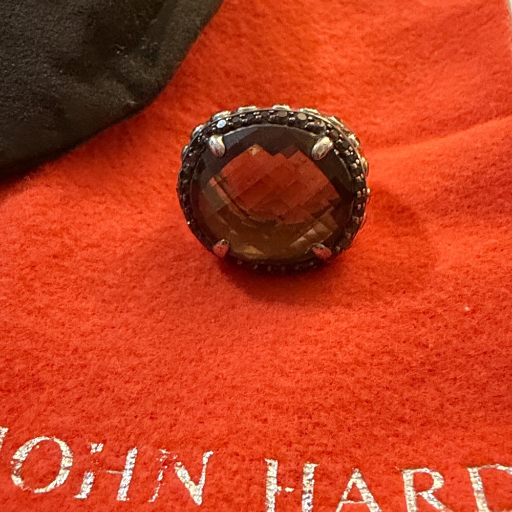 John Hardy Ring - Silver with Smokey Quartz - Size 7